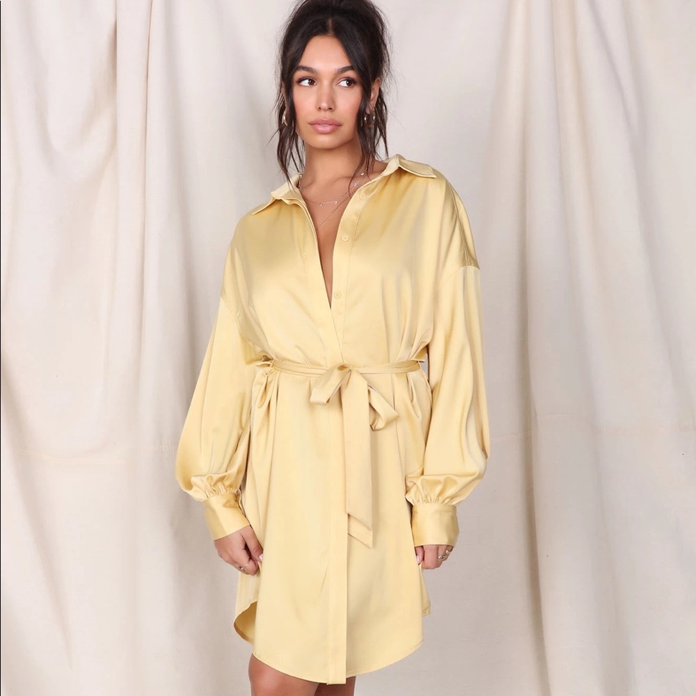 FN SATIN MINI DRESS IN YELLOW new